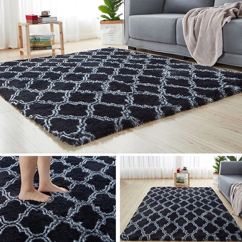 Tapis Shaggy Rectangulaire avec Motifs Doux et Moelleux