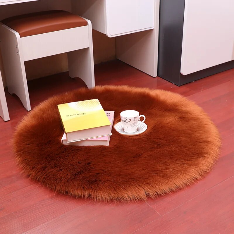 Tapis Shaggy Rond à Poil Long, Doux et Moelleux