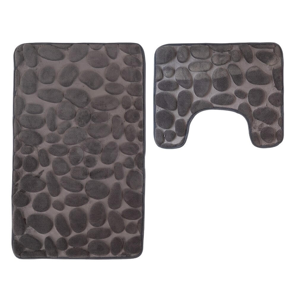 Tapis de bain antidérapants mémoire de forme galets - Set 2 pièces