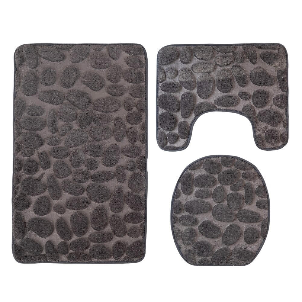 Tapis de bain antidérapants mémoire de forme galets - Set 3 pièces