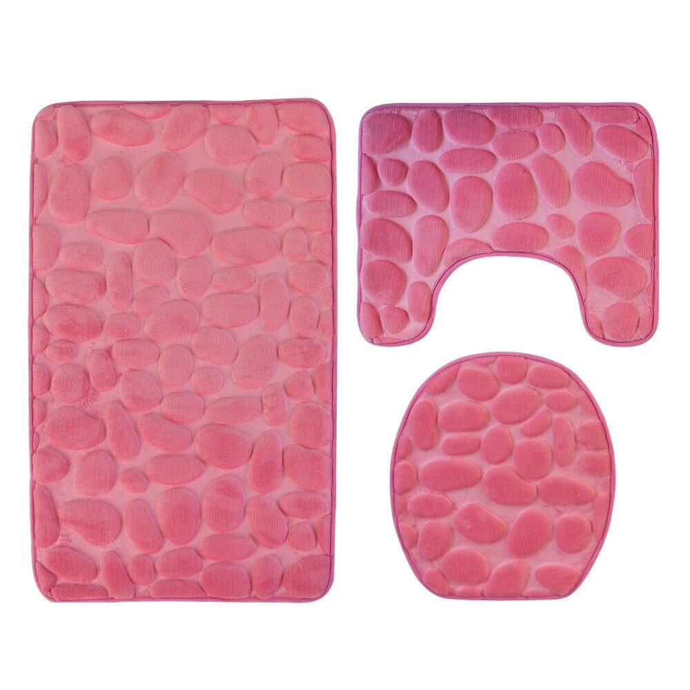 Tapis de bain antidérapants mémoire de forme galets - Set 3 pièces