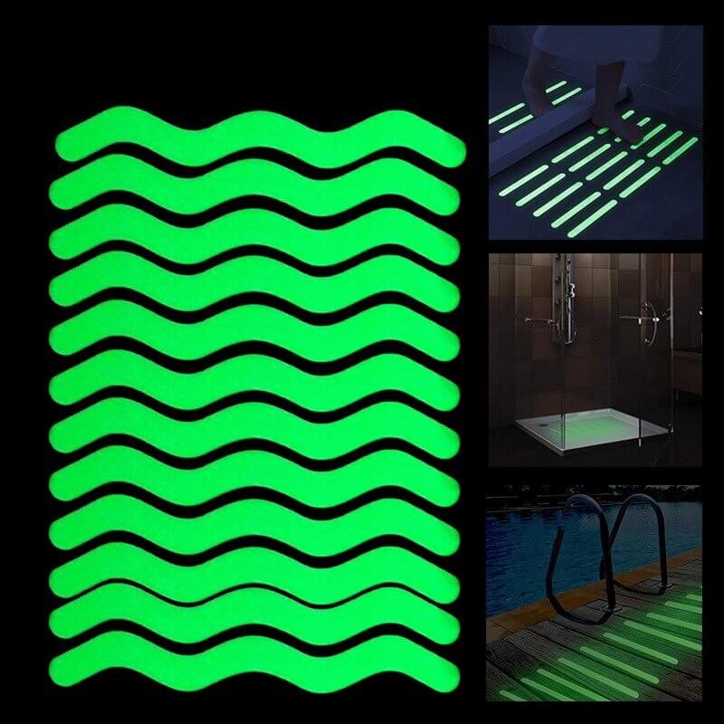 Bandes antidérapantes waterproof phosphorescentes - Lot de 12