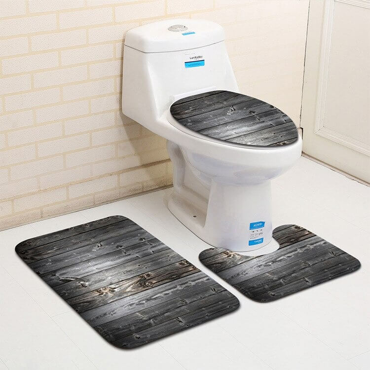 Tapis de bain antidérapant moelleux effet bois - Set 3 pièces