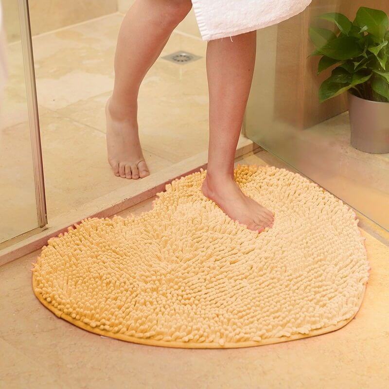 Tapis de bain antidérapant microfibres chenille - Coeur