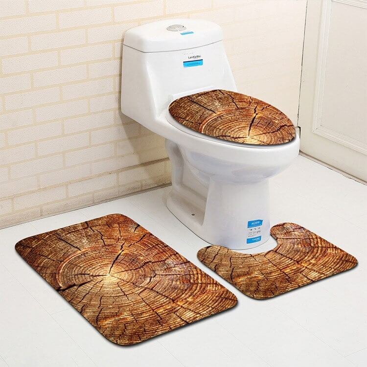 Tapis de bain antidérapant moelleux effet bois - Set 3 pièces