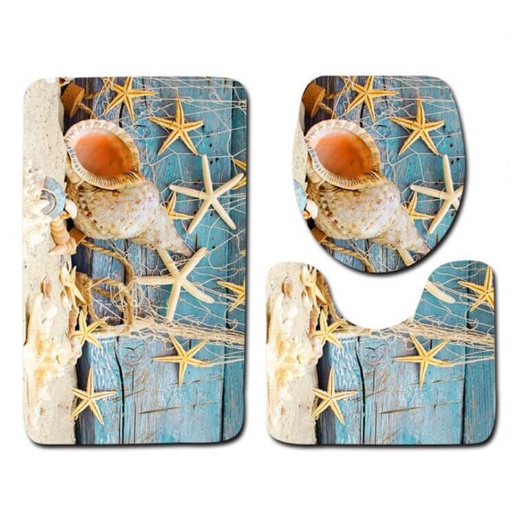 Tapis de bain antidérapant moelleux marin - Set 3 pièces