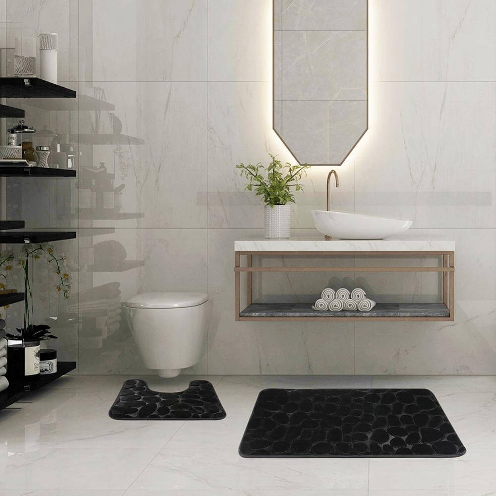 Tapis de bain antidérapants mémoire de forme galets - Set 2 pièces