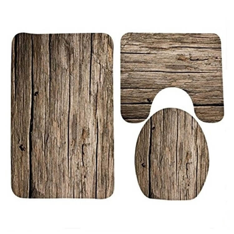 Tapis de bain antidérapant moelleux effet bois - Set 3 pièces