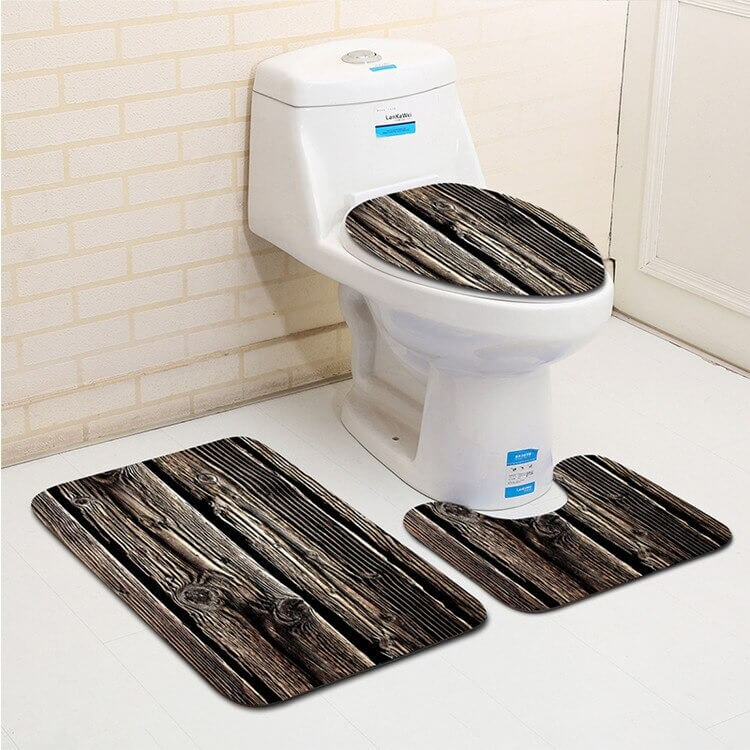 Tapis de bain antidérapant moelleux effet bois - Set 3 pièces